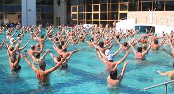 Health gymnastics for the elderly at Harkány thermal baths Hungary