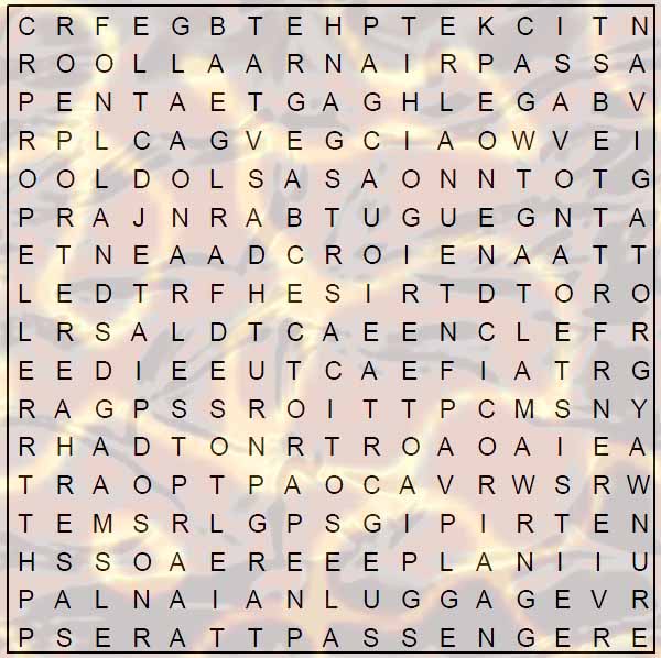 word search for seniors - have a safe trip puzzle